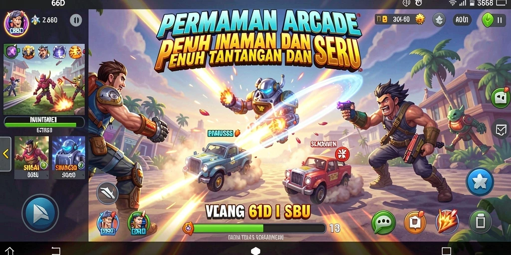 Screenshot utama 66D menunjukkan karakter melawan rintangan dalam gameplay Arcade.