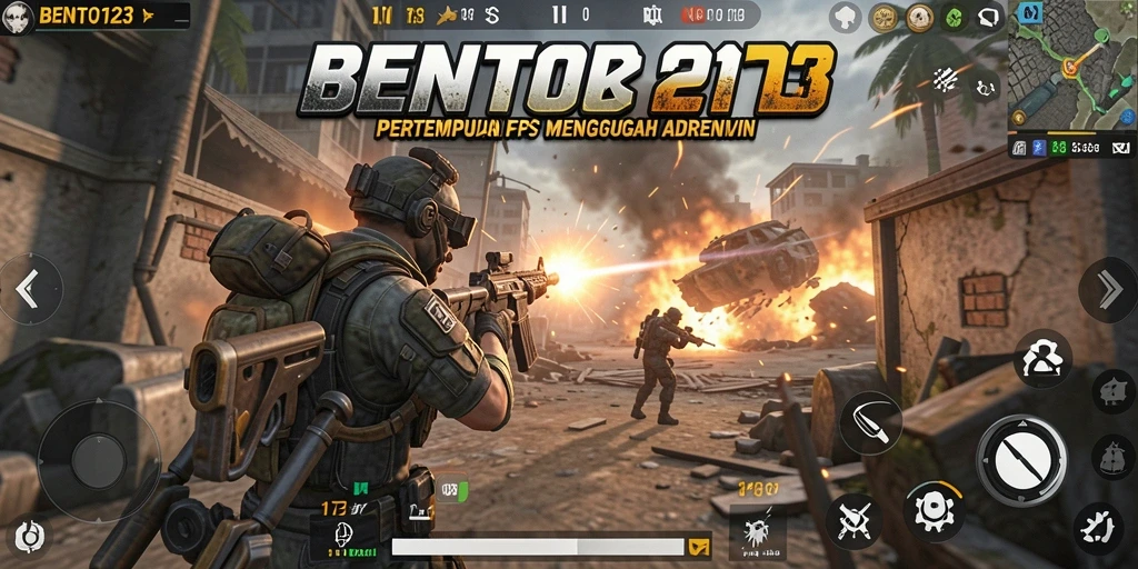 Screenshot BENTO123 menampilkan aksi intens dalam pertempuran FPS.