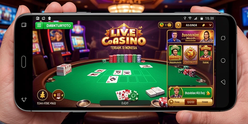 Screenshot gameplay DIREKTURTOTO yang menampilkan dealer dan suasana permainan Live Casino.