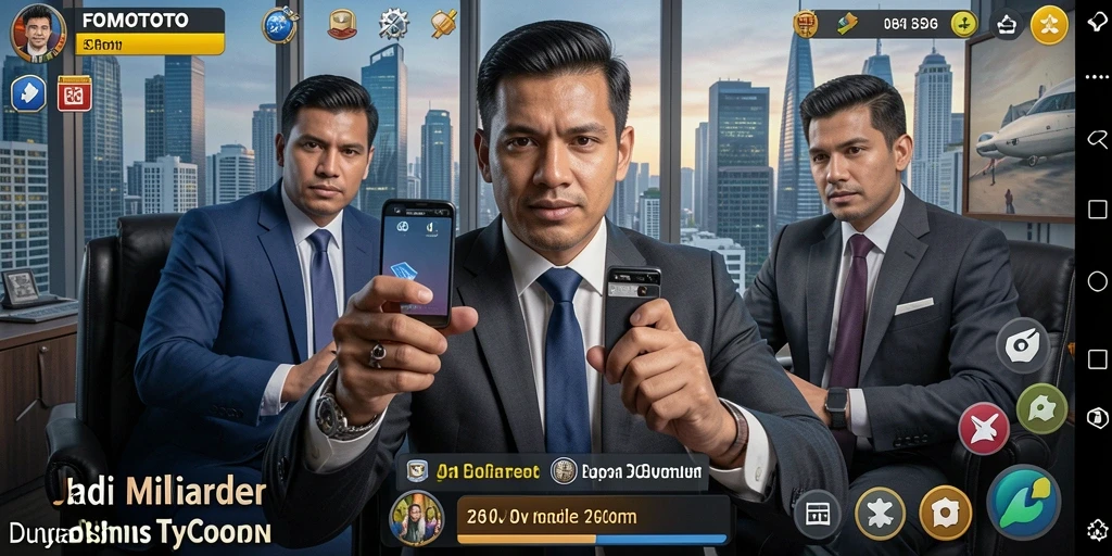 Screenshot gameplay FOMOTOTO menampilkan manajemen bisnis yang mendebarkan.