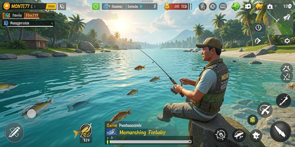 Tampilan gameplay <strong>MONTE77</strong> yang seru saat menangkap ikan.