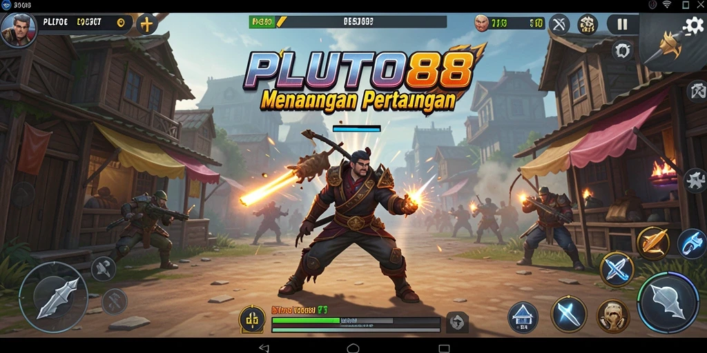 Tangkapan layar gameplay PLUTO88 menampilkan pertempuran strategi yang mendebarkan.